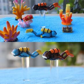 10 Pcs Miniature Underwater Sea Explorer Divers Figurines Set, Resin Ocean Scene Model Toy Fish Tank Ornament with Coral, Treasure Chest, Scuba Diver Figurines, Transparent Support Column