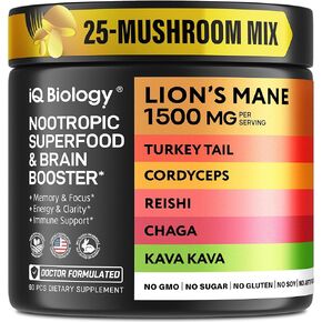 Mushroom Supplement Lions Mane Kava Kava Rhodiola Rosea Vitamin B12 Turkey Tail Reishi - Nootropic Mushroom Complex Ashwagandha Magnesium Citrate Turmeric Panax Ginseng Inositol - 60 Caps
