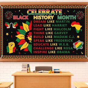 Black History Month Backdrop 71"X43" Black History Month Banner Photography Background African American National Holiday Bulletin Board Decorations for Classroom Home Celebration Party Supplies