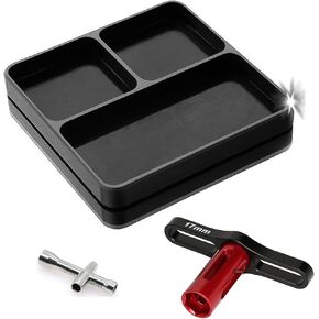 Aluminium RC Screw Tray Nuts Storage Tools with Magnetic Pad and 17mm Hex Wheels Wrench & Small Cross Hex Wrench Sleeve Repair Set Kit for 1/8 1/10 Car HSP HPI Axial Airplane Boat (Red)