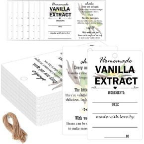 Vanilla Extract Labels with Instructions - Homemade Vanilla Tag Card for Handcrafted Bottles, Christmas, Kitchen Pantry, Jar Organization 50 Set (Brown)