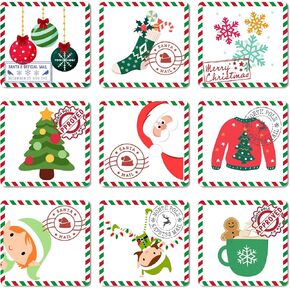 Mobiusea Creation Chrsitmas Santa Claus Stamp Stickers Modern Colorful Design | Christmas Stamps Stickers | 1.4 inch | Waterproof | 135-Pack | from Santa Labels, Christmas Labels, Santa Labels