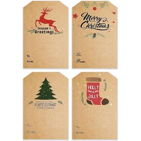Self Adhesive Gift Tag Stickers: Decorative Christmas Tags Stickers Gift Labels for Holiday Presents Xmas Gift Bags - Easy to Write and Peel, 120Pcs