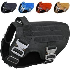 Tactical Dog Harness with Tactical Dog Leash (2 in 1 Bundle); Military Style Tactical Dog Vest Harnesses Metal Buckle and Bungee Dog Leash with Car Seat Buckle - Black (M)