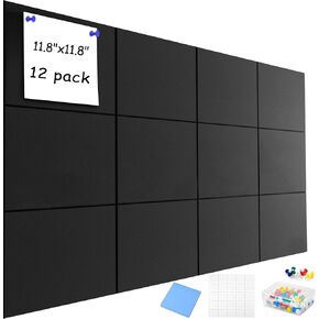 Large Cork Board Alternative for Walls, 47"x35" 12 Pack Felt Wall Tiles Bulletin Board with 30 Push Pins, Sticky Notes, Cork Boards for Office Pin Board Tack Board Felt Boards (Deep Camel)