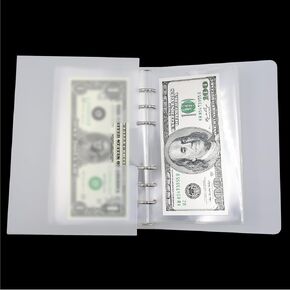 100 Pocket Currency Album, Paper Money Holders for Collectors with Frosted Protective Case, Money Sleeves for Bills Tickets Trading Cards Stamps Collection Supplies, 7.7 x 5.4 x 1.4 Inch