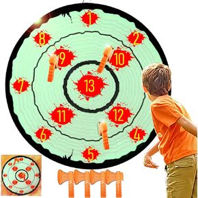 Axe Throwing Toys for Kids Adults, Yard Ax Dart Games for Boys Girls Axe Throwing Set Family Party Camping Carnival Games Indoor Outdoor Play Activity Center, 4 Sticky Axes, 28'' Cloth Board