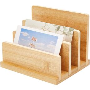 FINGERINSPIRE Bamboo Wood Postcards Display Stands 4-Tier Sandy Brown Literature Holder Pamphlet Display Holder Brochure Organizer Flyer Storage Rack Countertop Displays for Book Magazine Place Card