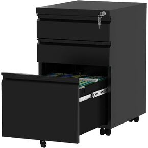 YITAHOME 3-Drawer Mobile File Cabinet with Lock, Office Storage Filing Cabinet for Legal/Letter Size, Pre-Assembled Metal File Cabinet Except Wheels Under Desk -White