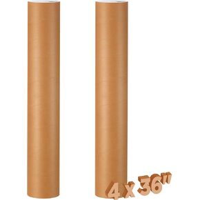 2 Pack 4 x 36 Inch Mailing Tubes 0.12" Thick Kraft Paper Poster Tube with Plastic Caps Shipping Tubes for Mailing Storing Rolled Goods Storage of Art Craft Document