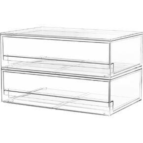 2 حزمة من أدراج التخزين الشفافة القابلة للتكديس، منظم مكياج الحمام الأكريليكي بطول 30.48 سم، صناديق تخزين بلاستيكية للزينة، المغسلة السفلية، خزائن المطبخ، حجرة المؤن، التنظيم المنزلي والتخزين in Kuwait