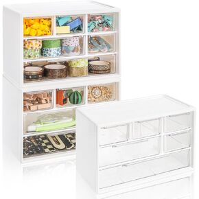 3 قطع من البلاستيك لتخزين أدراج سطح المكتب من Okllen، منظم أدراج صغير مع 6 أدراج قابلة للإزالة، منظم تخزين مكتب صغير قابل للتكديس لمجموعة المكاتب المنزلية، 7 بوصة طول × 4 بوصة عرض × 4.7 بوصة ارتفاع، أبيض in Kuwait