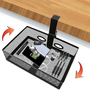 Under Desk Storage Organizer, Desk Hidden Extra Sturdy C-Clamp Mount System and Easy to Instal, 360° Rotation,Suitable for Multiple Scenes