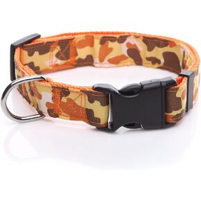 TAIDA Dog Collar, Nylon Camouflage Adjustable Collar, 1 Inch Wide, for Large Medium Dog (Orange)