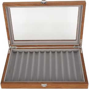 Pen Display Box, Walnut Wood 12 Piece Fountain Pen Display Case 12.2 x 7.9 x 1.8in Curved Slot Fits for Various Styles and Sizes, Pen Organizer Box for Shop or Home Great Gift to Father Husband