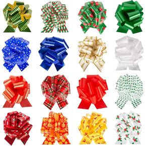 32PCS Christmas Pull Bows, Gift Ribbon Pull Bows Gift Wrap Pull Bows 5 Inch Christmas Bows for Gift Wrapping Basket Box Decor Party Supplies