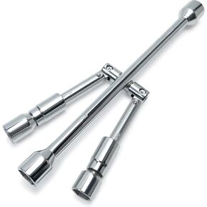 4 Way Lug Wrench, Foldable Cross Wrench, Universal Tire Iron Lug Nut Wrench Multi Size Chrome Plated Carbon Steel