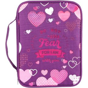 Hearts | Purple Bible Bag Book Case | Bible Cover Case for Women | Bible Case for Girls | Bible Carrying Case | Bible Book Cover - Handle Ribbon Bookmark Pen Loop Organizer Pockets 9X6.37X1.62 Inches