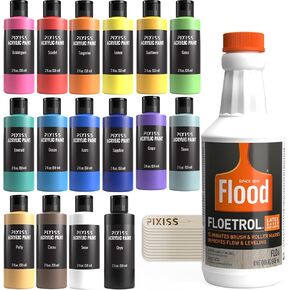 Floetrol For Acrylic Paint Pouring Kit, Flotrol Acrylic Pour Medium Additive, 16 Acrylic Pouring Paints, 20 Pixiss Wood Mixing Sticks