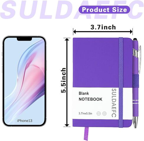 2 Pack Lined Pocket Notebook Small Journal with Pen, A6 Hardcover Notebook, 3.7"x5.5" Mini Notepad 100Gsm Thick Paper, pen holder (Purple) in Saudi Arabia