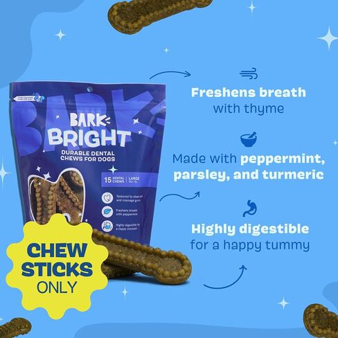 Bark Bright Durable Dental Chew Sticks for Dogs (15 Chews) Made for Tough Chewers - Small Breeds in Kuwait