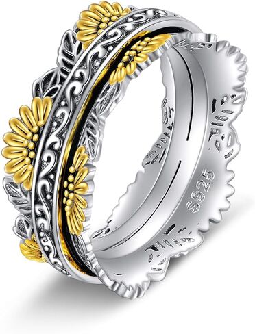 POPLYKE Sterling Silver Anxiety Spinner Rings Rotatable Fidget Mood Rings for Women Relieve Stress Gift in Saudi Arabia