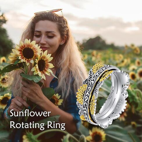 POPLYKE Sterling Silver Anxiety Spinner Rings Rotatable Fidget Mood Rings for Women Relieve Stress Gift in Saudi Arabia
