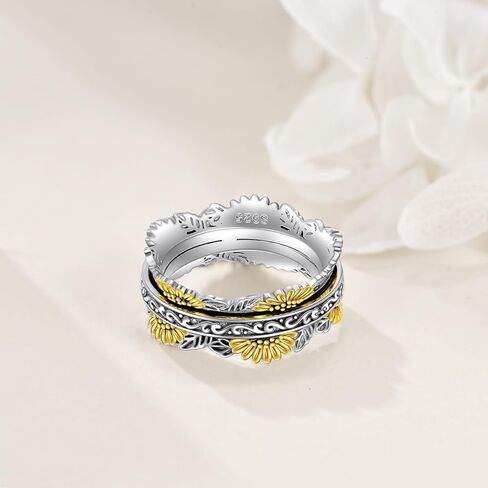 POPLYKE Sterling Silver Anxiety Spinner Rings Rotatable Fidget Mood Rings for Women Relieve Stress Gift in Saudi Arabia