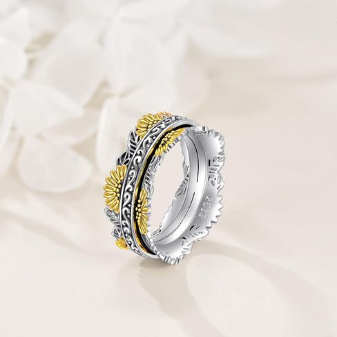 POPLYKE Sterling Silver Anxiety Spinner Rings Rotatable Fidget Mood Rings for Women Relieve Stress Gift in Saudi Arabia