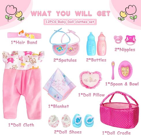 12Inch Baby Doll Accessories with Clothes, Baby Doll Accessories Toys for Children and Kids and Girls, Toddlers Play Toy for Babydoll for Little Girls in Saudi Arabia