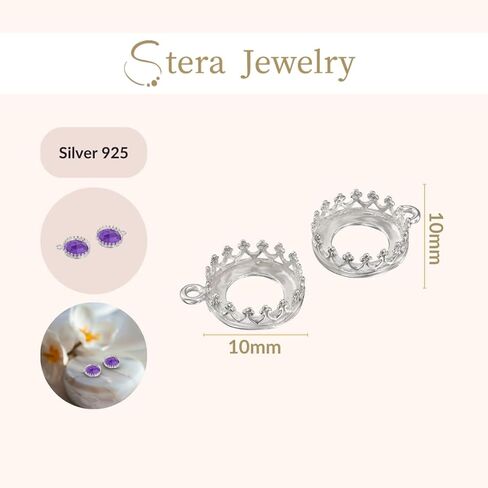 925 Sterling Silver Pendant Trays for Jewelry Making - 4 Pieces of 10mm Round Crown Bezel Settings with 1 Loop - Silver Bezels for Jewelry Making - Perfect for Pendants and Earrings in Kuwait