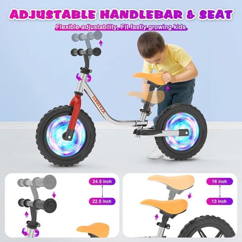 TORRYZA Colorful Lighting Toddler Balance Bike 2 Year Old, Balance Bike 2-5 Years Old,Easy Assembly, Lightweight No Pedal Bike with Adjustable Seat & Handlebar,Gifts for 2 3 4 5 Year Old Boys Girls in Saudi Arabia