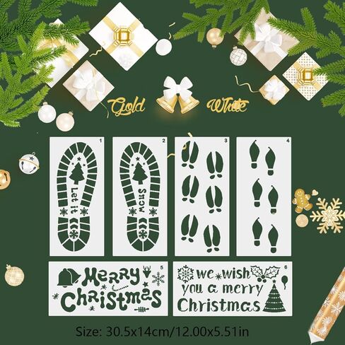 6 قطع استنسل قدم عيد الميلاد أرضية كبيرة سانتا بصمة ندفة الثلج قزم شجرة عيد الميلاد مجوفة قالب رسم قابل لإعادة الاستخدام للرسم على علامة خشبية نافذة جدار أرضية ديكورات يدوية ذاتية الصنع in Kuwait