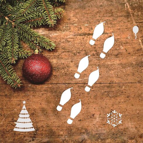 6 قطع استنسل قدم عيد الميلاد أرضية كبيرة سانتا بصمة ندفة الثلج قزم شجرة عيد الميلاد مجوفة قالب رسم قابل لإعادة الاستخدام للرسم على علامة خشبية نافذة جدار أرضية ديكورات يدوية ذاتية الصنع in Kuwait