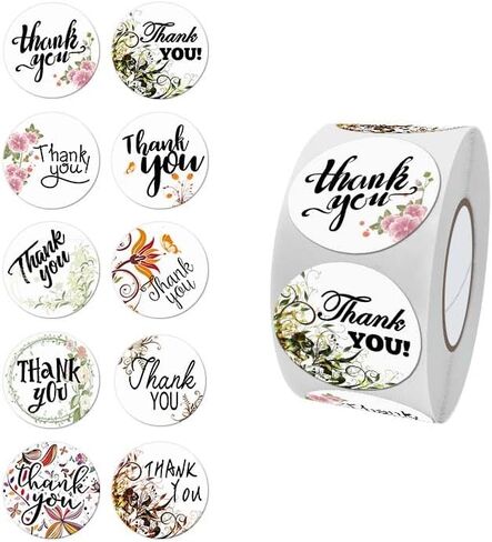 500 قطعة من ملصقات شكرًا لك، عشرة تصميمات بنمط الأزهار، ملصقات شكرًا لك، ملصقات ذاتية اللصق لحقيبة تغليف هدايا حفلات الزفاف وأعياد الميلاد، ملصق شكرًا مقاس 1 بوصة للأعمال الصغيرة، A235 in Kuwait