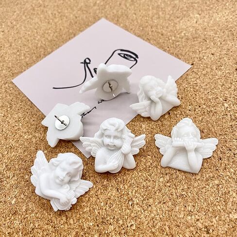 WAYUTO Resin Angel Head Thumb Tacks Set Cute White Decorative Push Pins Bulletin Cork Board Tacks Office Documents Projects Supplies School Notes Papers Organization Home Photos Artworks 6pcs in Saudi Arabia