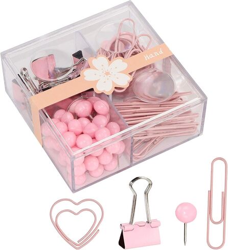 Cute Thumb Tacks Paper Clip Binder Clips Push Pins Set Assorted Size Metal Clips in Plastic Holder Decorative Desk Accessorries (Yellow) in Saudi Arabia