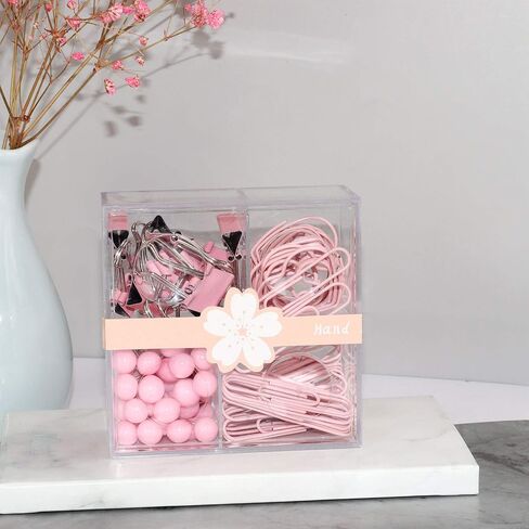 Cute Thumb Tacks Paper Clip Binder Clips Push Pins Set Assorted Size Metal Clips in Plastic Holder Decorative Desk Accessorries (Yellow) in Saudi Arabia