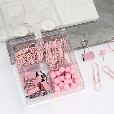 Cute Thumb Tacks Paper Clip Binder Clips Push Pins Set Assorted Size Metal Clips in Plastic Holder Decorative Desk Accessorries (Yellow) in Saudi Arabia