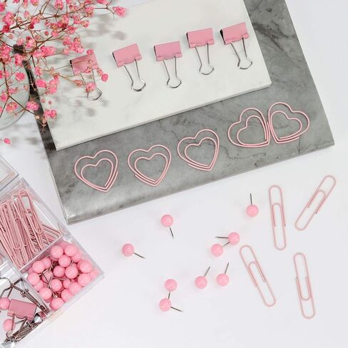 Cute Thumb Tacks Paper Clip Binder Clips Push Pins Set Assorted Size Metal Clips in Plastic Holder Decorative Desk Accessorries (Yellow) in Saudi Arabia