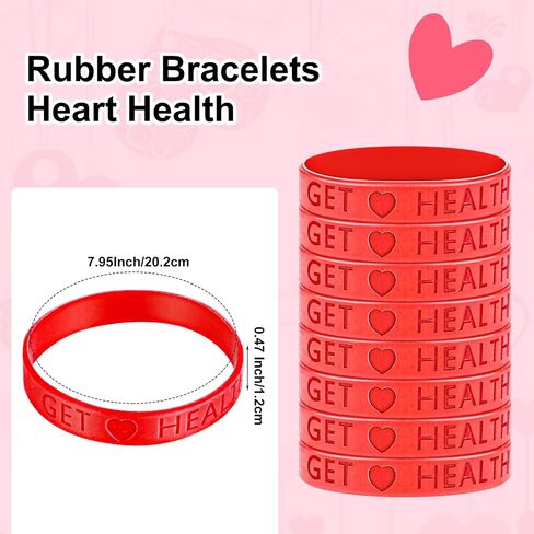 Quelay 100 Pcs Heart Health Awareness Bracelets Valentines Day Wristbands Red Heart Silicone Bracelets Rubber Bracelets for Heart Cancer Awareness Valentines Day Christmas Gift in Saudi Arabia