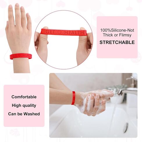 Quelay 100 Pcs Heart Health Awareness Bracelets Valentines Day Wristbands Red Heart Silicone Bracelets Rubber Bracelets for Heart Cancer Awareness Valentines Day Christmas Gift in Saudi Arabia