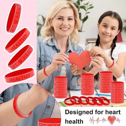 Quelay 100 Pcs Heart Health Awareness Bracelets Valentines Day Wristbands Red Heart Silicone Bracelets Rubber Bracelets for Heart Cancer Awareness Valentines Day Christmas Gift in Saudi Arabia