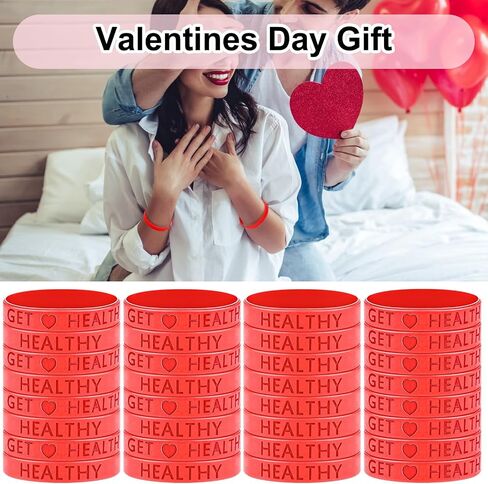 Quelay 100 Pcs Heart Health Awareness Bracelets Valentines Day Wristbands Red Heart Silicone Bracelets Rubber Bracelets for Heart Cancer Awareness Valentines Day Christmas Gift in Saudi Arabia