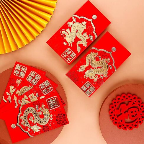 36pcs Chinese Red Envelopes, 2024 Packets Hong Bao Lai See New Year of Dragon Lucky Money Pocket Bag for Chinese Lunar Year Spring Festival Wedding Birthday Baby Shower, 6.69x3.54 inch (Style 3) in Saudi Arabia