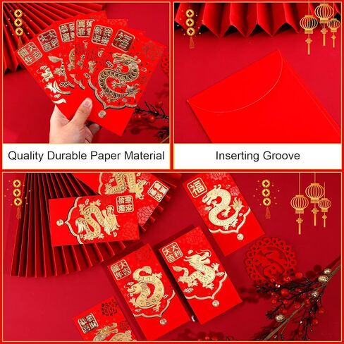 36pcs Chinese Red Envelopes, 2024 Packets Hong Bao Lai See New Year of Dragon Lucky Money Pocket Bag for Chinese Lunar Year Spring Festival Wedding Birthday Baby Shower, 6.69x3.54 inch (Style 3) in Saudi Arabia