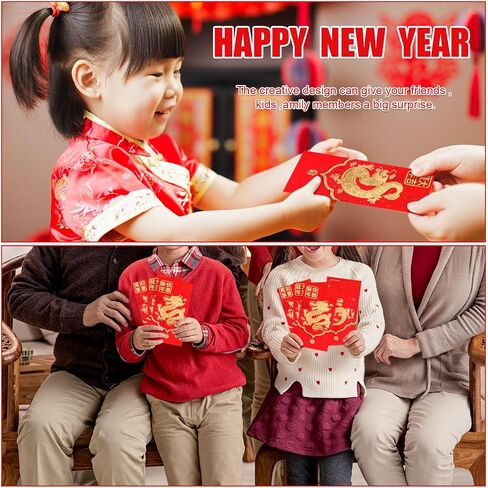 36pcs Chinese Red Envelopes, 2024 Packets Hong Bao Lai See New Year of Dragon Lucky Money Pocket Bag for Chinese Lunar Year Spring Festival Wedding Birthday Baby Shower, 6.69x3.54 inch (Style 3) in Saudi Arabia