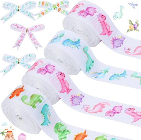 4 Rolls Dinosaur Themed Ribbons, 20 Yards Safari Jungle Craft Ribbons for Wreath Hair Bow Wrap Gifts Pack, Pink Grosgrain Ribbons Birthday Wedding Gender Reveal Party Accessory Decorations in Saudi Arabia