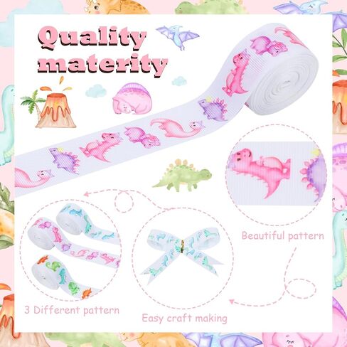 4 Rolls Dinosaur Themed Ribbons, 20 Yards Safari Jungle Craft Ribbons for Wreath Hair Bow Wrap Gifts Pack, Pink Grosgrain Ribbons Birthday Wedding Gender Reveal Party Accessory Decorations in Saudi Arabia