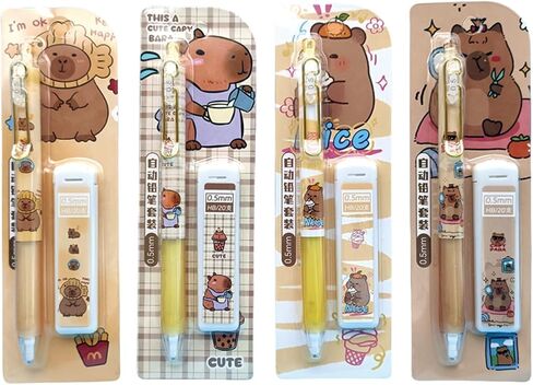 4 Pcs Capybara Mechanical Pencils with Refills 0.5mm Cute Capybara Mechanical Pencil Cartoon Mechanical Pencils Kawaii Office School Pencil for Kids Students Women Girls Boys Pencils (4 Set-Capybara) in Saudi Arabia